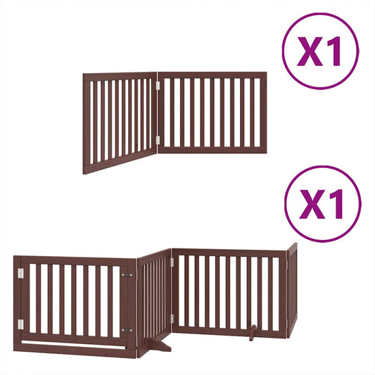 Dog Gate with Door Foldable 6 Panels Brown 480 cm Poplar Wood Dog Gate with Door Foldable 6 Panels Brown 480 cm Poplar Wood