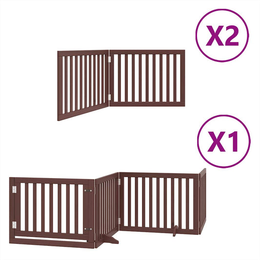 Dog Gate with Door Foldable 8 Panels Brown 640 cm Poplar Wood Dog Gate with Door Foldable 8 Panels Brown 640 cm Poplar Wood