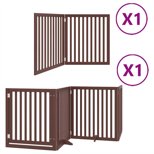 Dog Gate with Door Foldable 6 Panels Brown 480 cm Poplar Wood Dog Gate with Door Foldable 6 Panels Brown 480 cm Poplar Wood