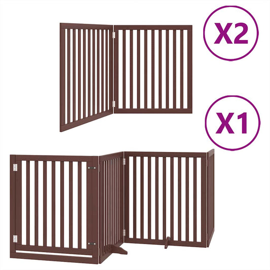 Dog Gate with Door Foldable 8 Panels Brown 640 cm Poplar Wood Dog Gate with Door Foldable 8 Panels Brown 640 cm Poplar Wood