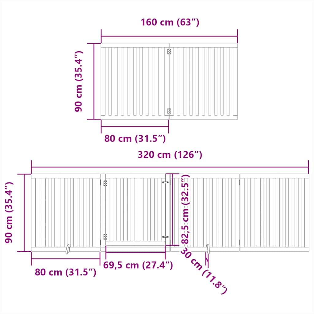 Dog Gate with Door Foldable 8 Panels Brown 640 cm Poplar Wood