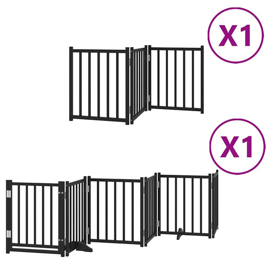Dog Gate with Door Foldable 9 Panels Black 450 cm Poplar Wood Dog Gate with Door Foldable 9 Panels Black 450 cm Poplar Wood