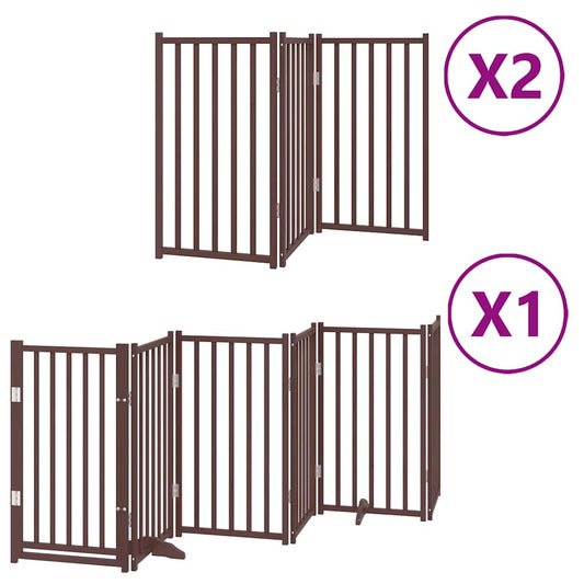 Dog Gate with Door Foldable 12 Panels Brown 600 cm Poplar Wood Dog Gate with Door Foldable 12 Panels Brown 600 cm Poplar Wood