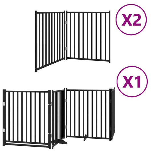 Dog Gate with Door Foldable 8 Panels Black 640 cm Poplar Wood Dog Gate with Door Foldable 8 Panels Black 640 cm Poplar Wood
