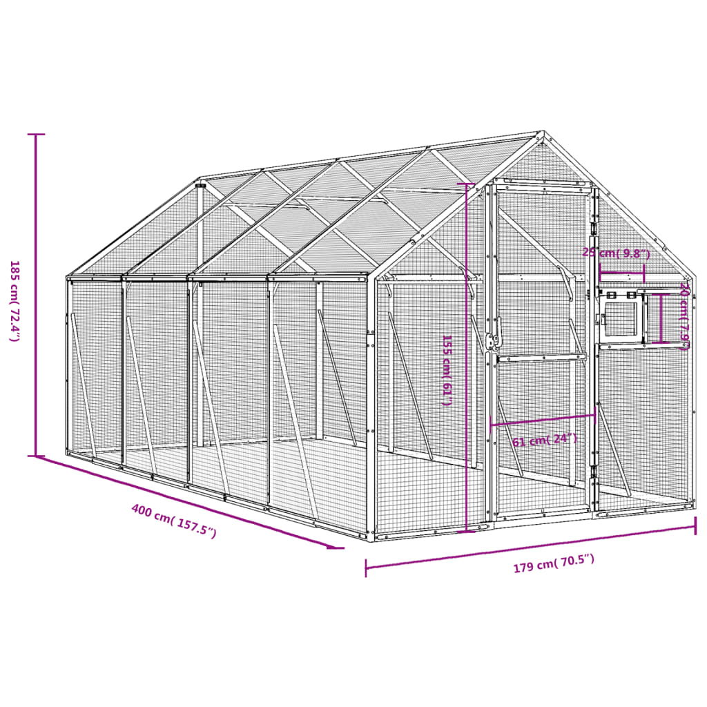 Aviary Silver 1,79x4x1,85 m Aluminium