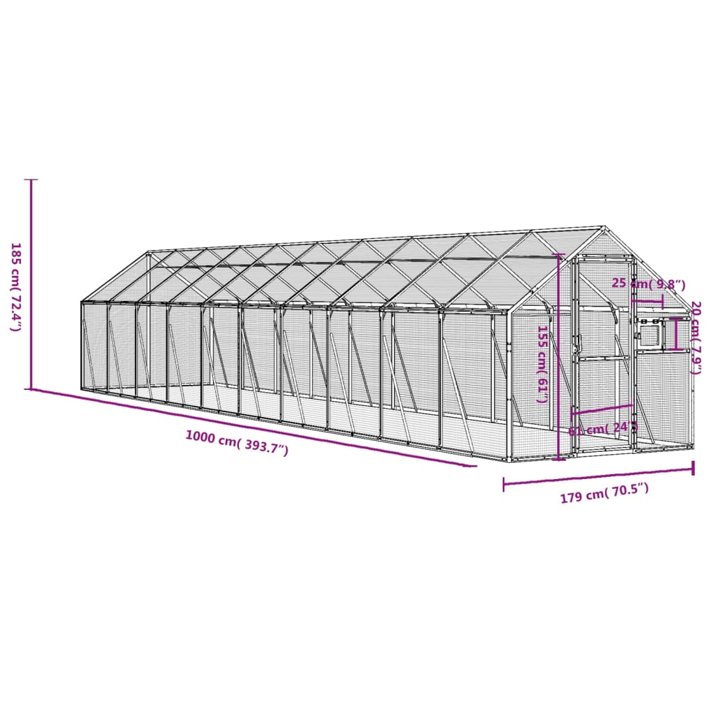 Aviary Silver 1,79x10x1,85 m Aluminium