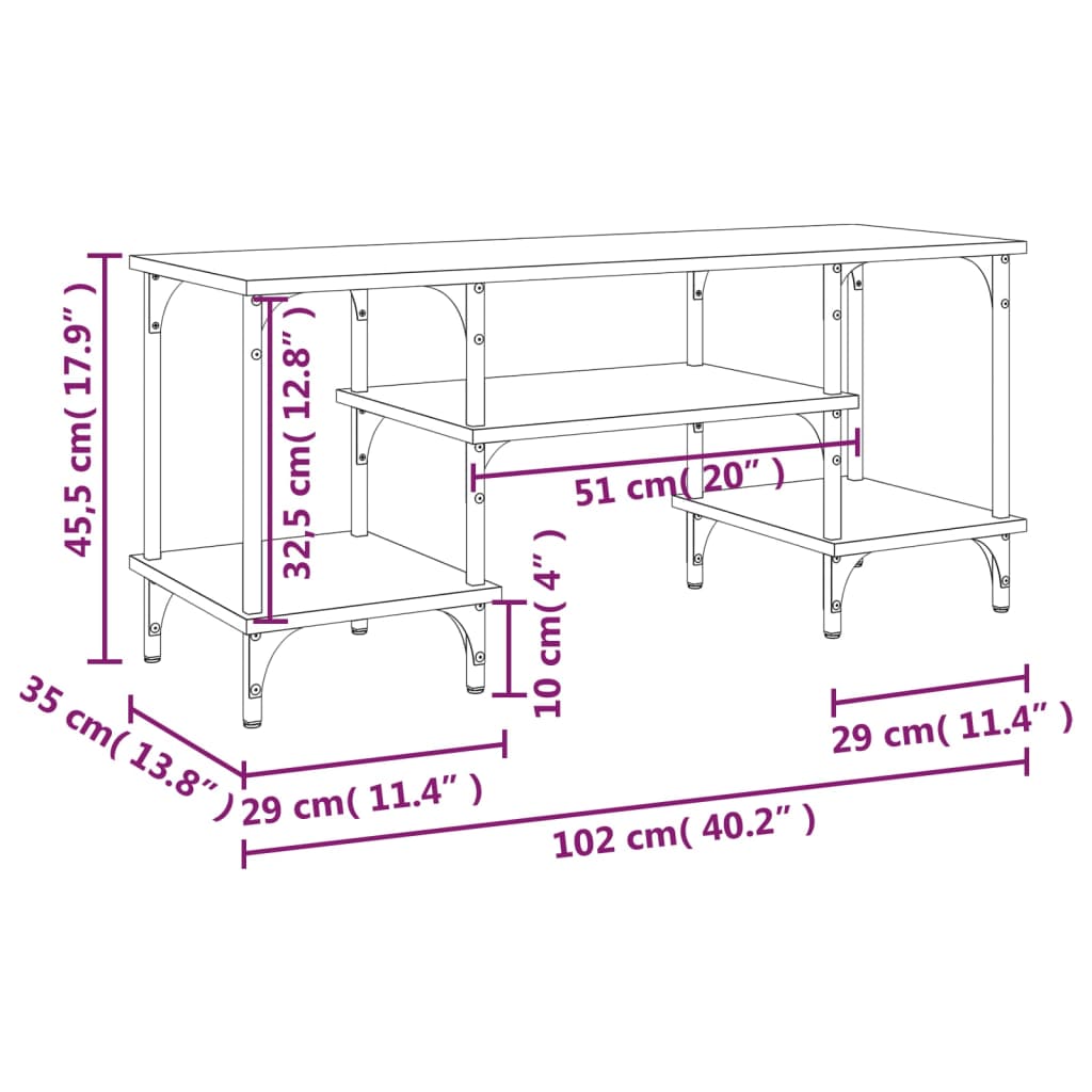TV Cabinet Smoked Oak 102x35x45.5 cm Engineered Wood