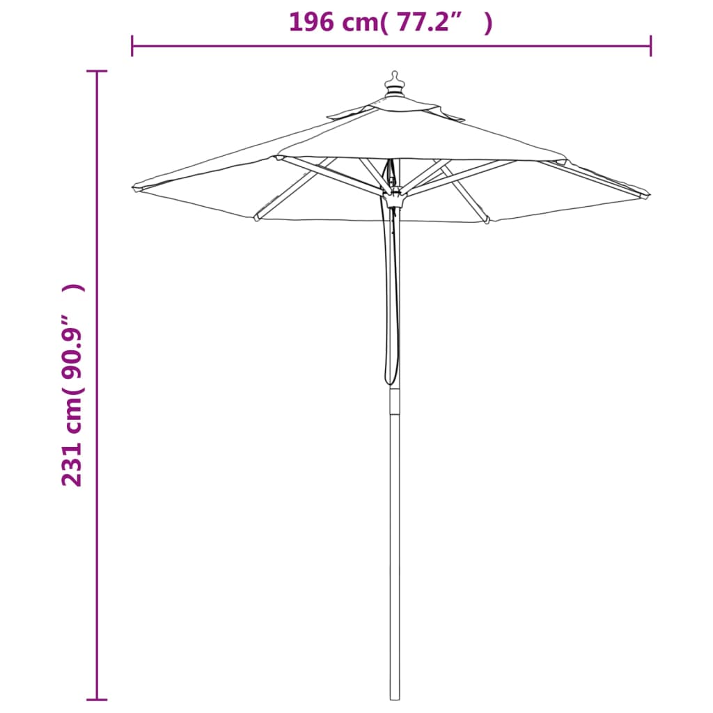 Garden Parasol with Wooden Pole Azure Blue 196x231 cm