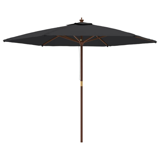 Garden Parasol with Wooden Pole Black 299x240 cm Garden Parasol with Wooden Pole Black 299x240 cm