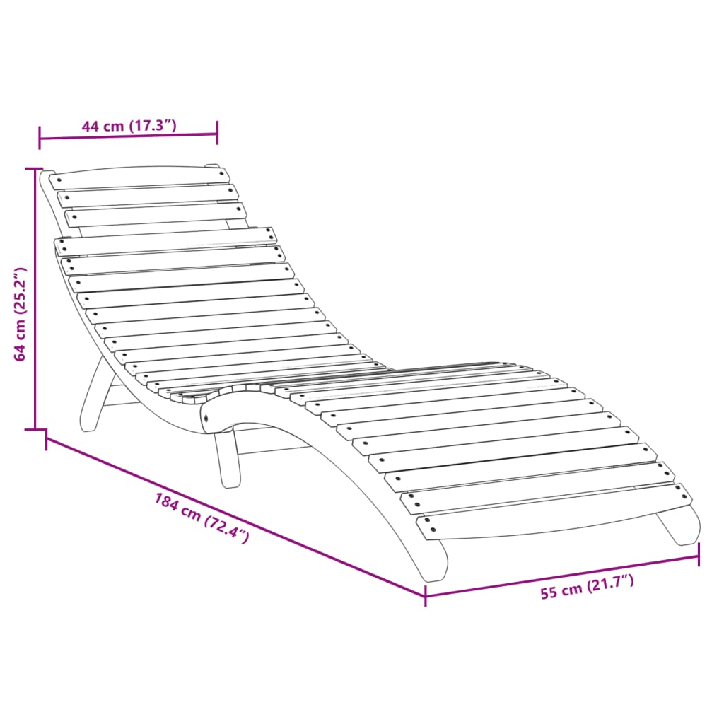 Sun Lounger | Grey | Solid Acacia Wood | Standard | Foldable