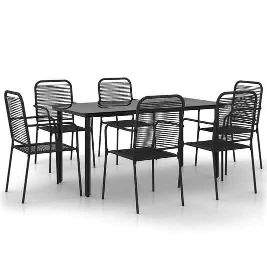 7 Piece Garden Dining Set Black Cotton Rope and Steel 7 Piece Garden Dining Set Black Cotton Rope and Steel
