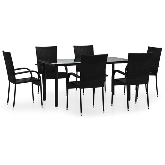 7 Piece Garden Dining Set Black Poly Rattan 7 Piece Garden Dining Set Black Poly Rattan