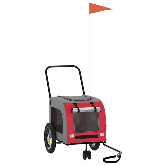 Pet Bike Trailer with Storage Red and grey 124.5 x 63.5 x 53 cm Pet Bike Trailer with Storage Red and grey 124.5 x 63.5 x 53 cm