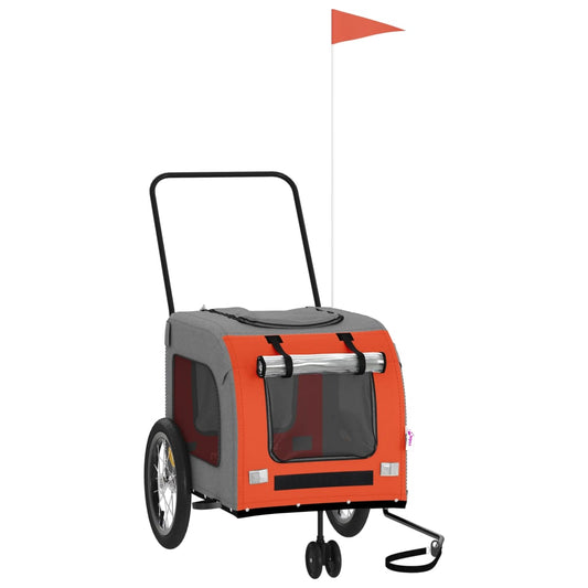 Pet Bike Trailer Orange and Grey Oxford Fabric and Iron Pet Bike Trailer Orange and Grey Oxford Fabric and Iron