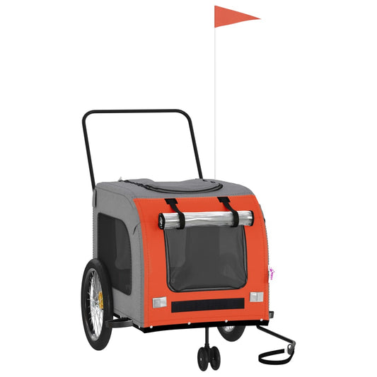 Pet Bike Trailer Orange and Grey Oxford Fabric and Iron Pet Bike Trailer Orange and Grey Oxford Fabric and Iron