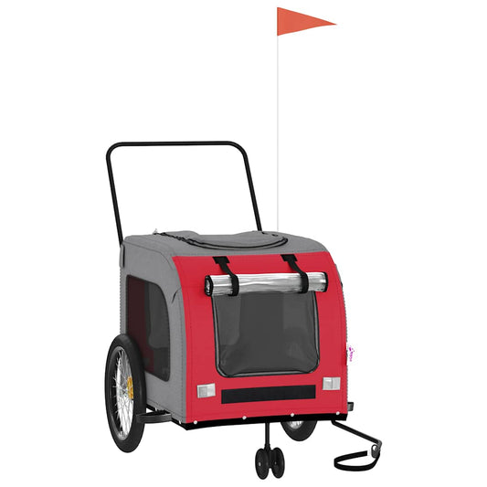 Pet Bike Trailer Red and Grey Oxford Fabric and Iron Pet Bike Trailer Red and Grey Oxford Fabric and Iron