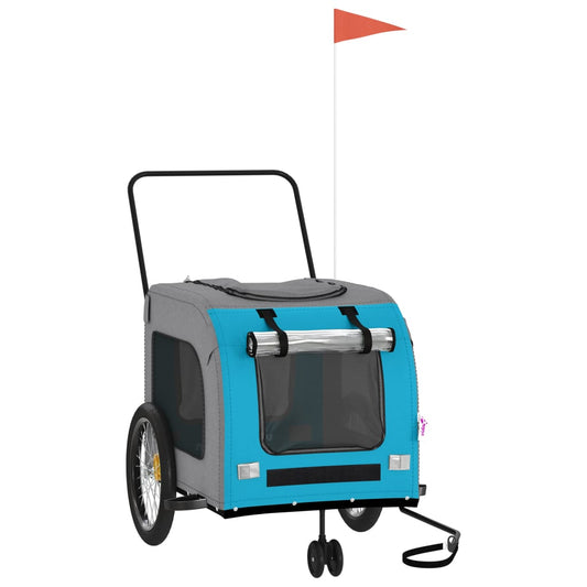 Pet Bike Trailer Blue and Grey Oxford Fabric and Iron Pet Bike Trailer Blue and Grey Oxford Fabric and Iron