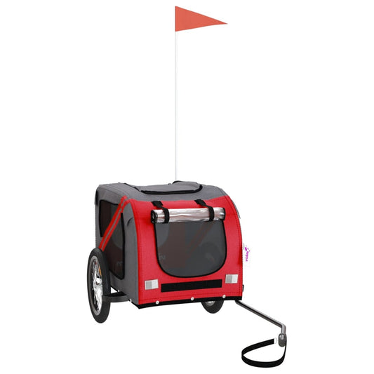 Pet Bike Trailer Red and Grey Oxford Fabric and Iron Pet Bike Trailer Red and Grey Oxford Fabric and Iron