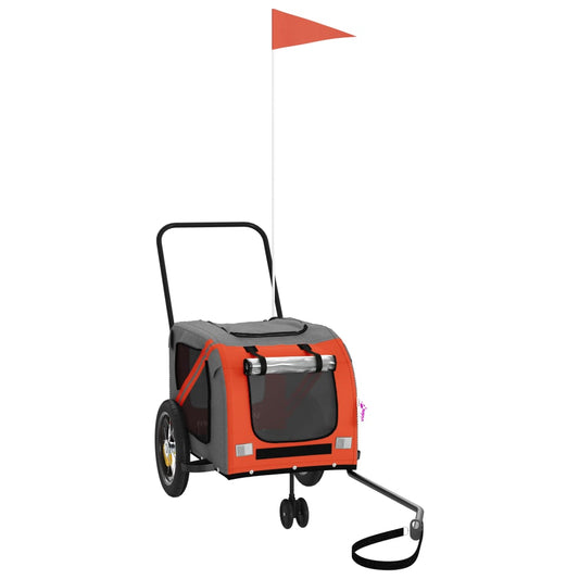 Pet Bike Trailer Orange and Black Oxford Fabric and Iron Pet Bike Trailer Orange and Black Oxford Fabric and Iron