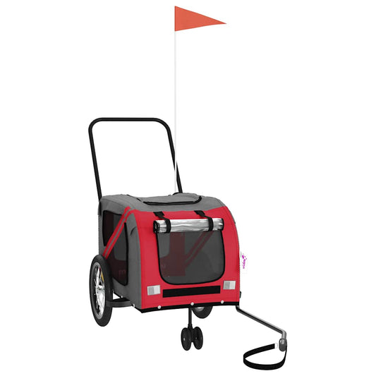Pet Bike Trailer Red and Grey Oxford Fabric and Iron Pet Bike Trailer Red and Grey Oxford Fabric and Iron