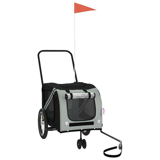 Pet Bike Trailer Grey and Black Oxford Fabric and Iron Pet Bike Trailer Grey and Black Oxford Fabric and Iron