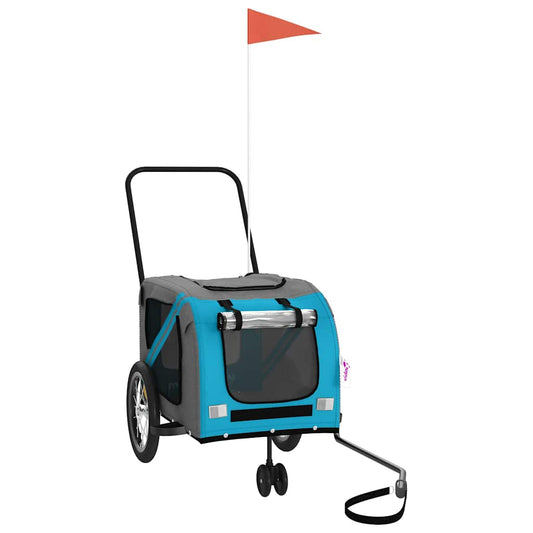 Pet Bike Trailer Blue and Grey Oxford Fabric and Iron Pet Bike Trailer Blue and Grey Oxford Fabric and Iron