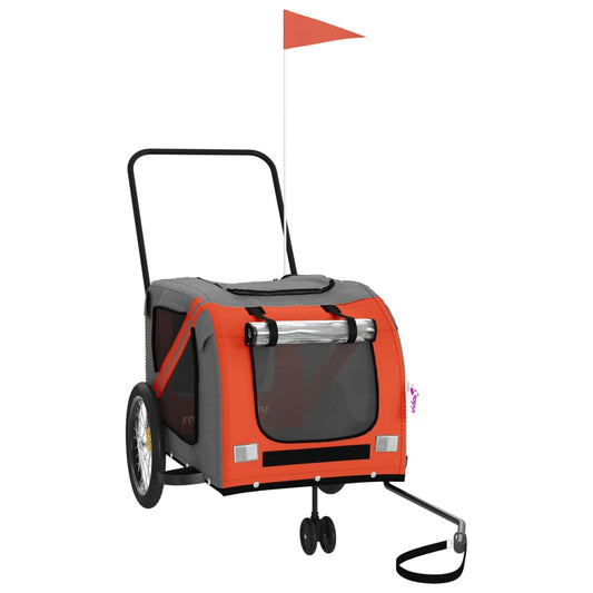 Pet Bike Trailer Orange and Grey Oxford Fabric and Iron Pet Bike Trailer Orange and Grey Oxford Fabric and Iron