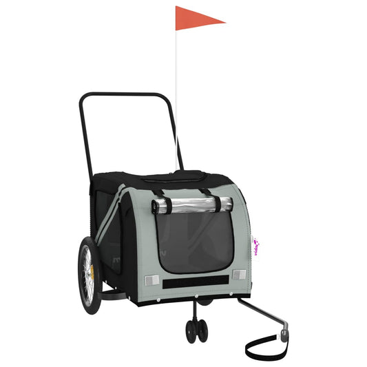 Pet Bike Trailer Grey and Black Oxford Fabric and Iron Pet Bike Trailer Grey and Black Oxford Fabric and Iron