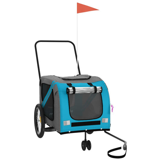 Pet Bike Trailer Blue and Grey Oxford Fabric and Iron Pet Bike Trailer Blue and Grey Oxford Fabric and Iron