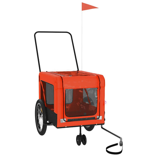 Pet Bike Trailer Orange and Black Oxford Fabric and Iron Pet Bike Trailer Orange and Black Oxford Fabric and Iron