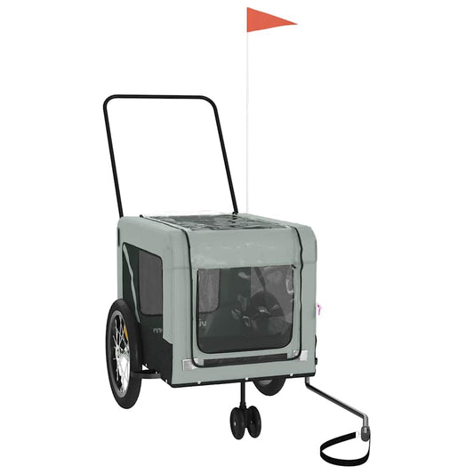 Pet Bike Trailer Grey and Black Oxford Fabric and Iron Pet Bike Trailer Grey and Black Oxford Fabric and Iron