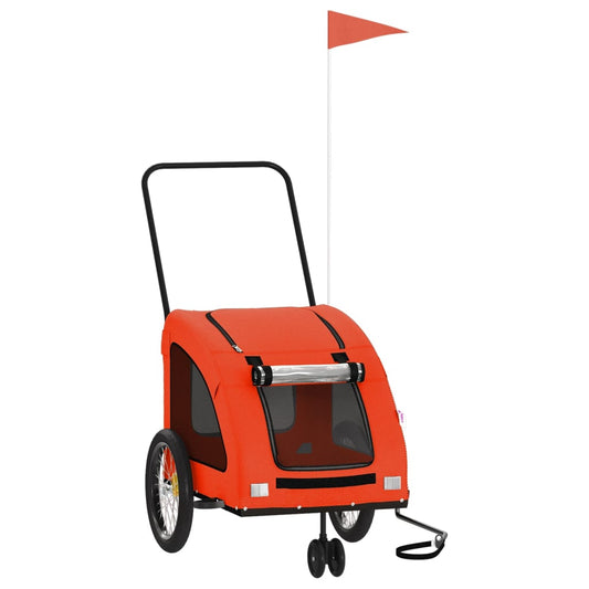 Pet Bike Trailer Orange and Grey Oxford Fabric and Iron Pet Bike Trailer Orange and Grey Oxford Fabric and Iron