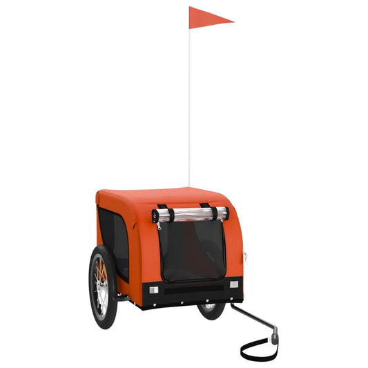 Pet Bike Trailer Orange and Black Oxford Fabric and Iron Pet Bike Trailer Orange and Black Oxford Fabric and Iron