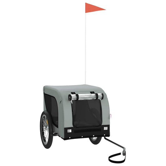 Pet Bike Trailer Grey and Black Oxford Fabric and Iron Pet Bike Trailer Grey and Black Oxford Fabric and Iron