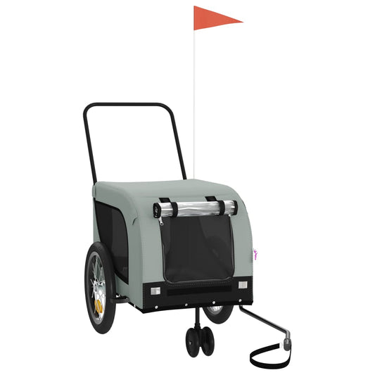 Pet Bike Trailer Grey and Black Oxford Fabric and Iron Pet Bike Trailer Grey and Black Oxford Fabric and Iron