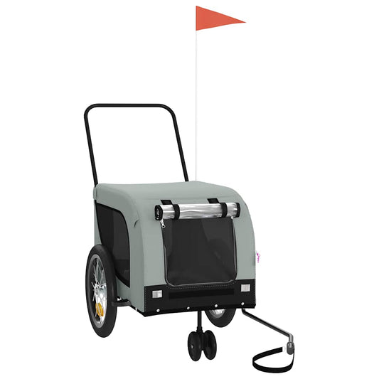 Pet Bike Trailer Grey and Black Oxford Fabric and Iron Pet Bike Trailer Grey and Black Oxford Fabric and Iron