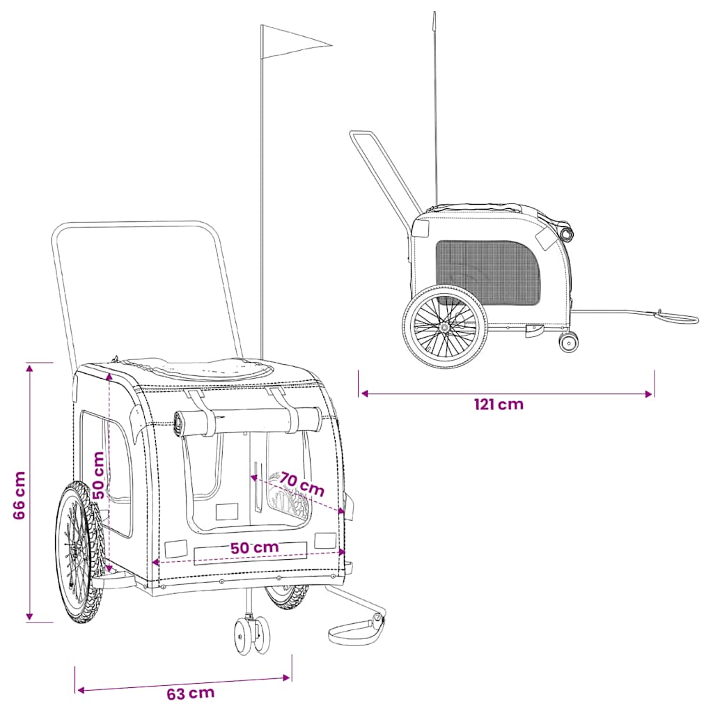 Pet Bike Trailer Grey and Black Oxford Fabric and Iron
