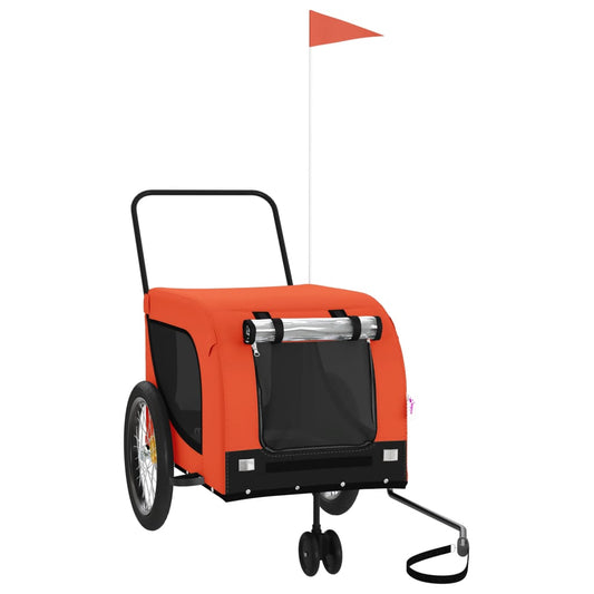 Pet Bike Trailer Orange and Black Oxford Fabric and Iron Pet Bike Trailer Orange and Black Oxford Fabric and Iron