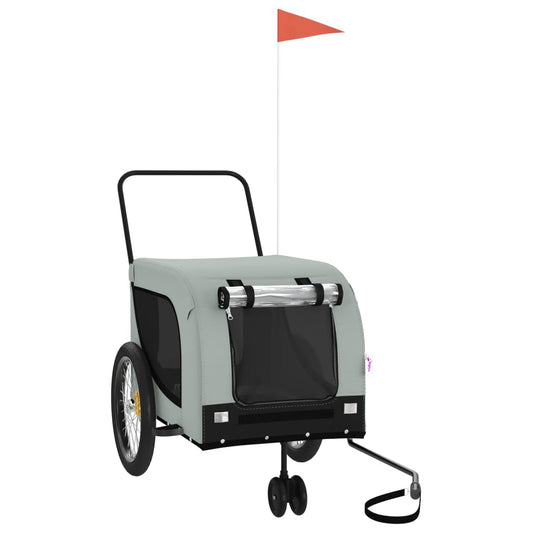 Pet Bike Trailer Grey and Black Oxford Fabric and Iron Pet Bike Trailer Grey and Black Oxford Fabric and Iron