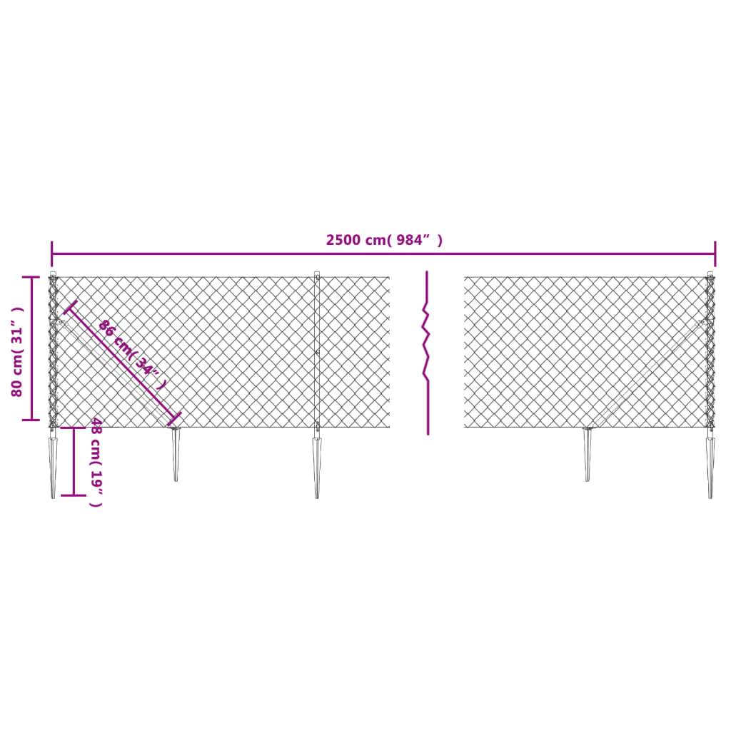 Chain Link Fence with Spike Anchors Green 0,8x25 m