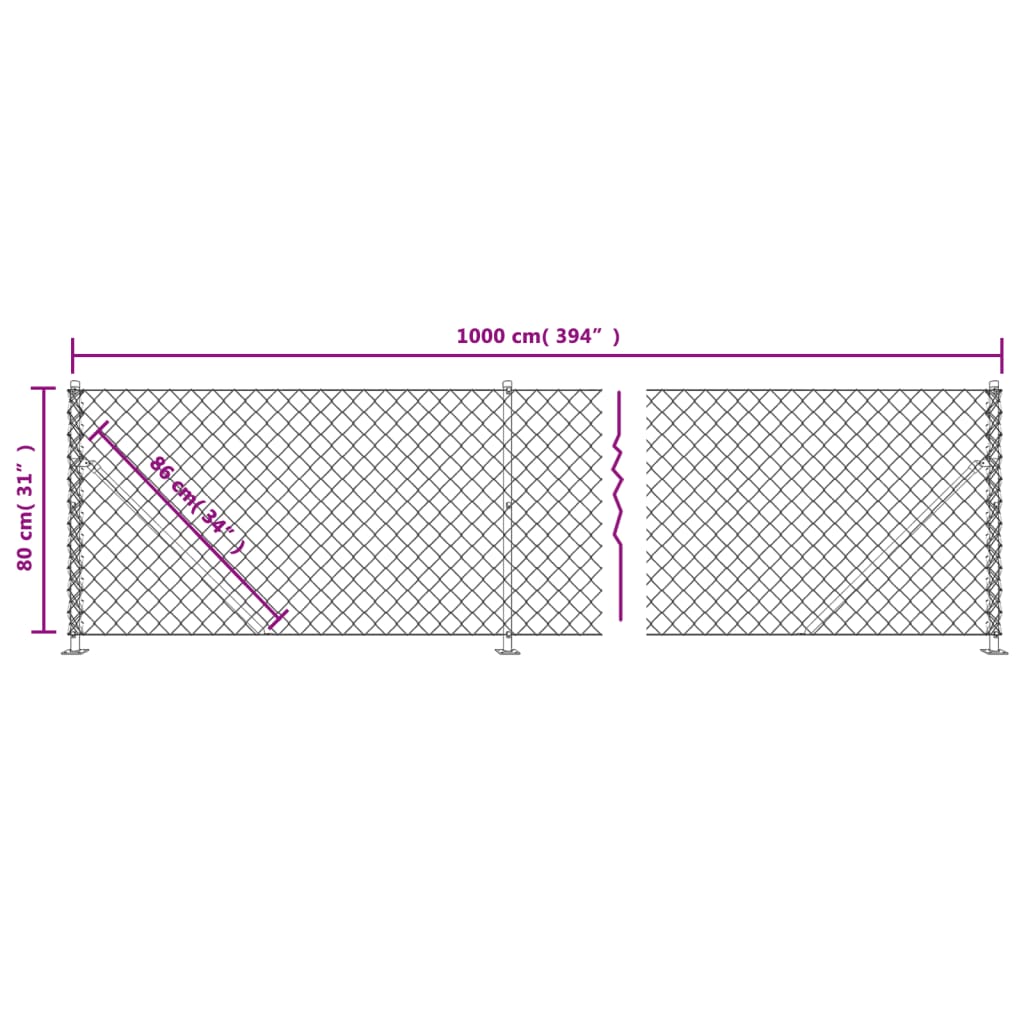 Chain Link Fence with Flange Green 0.8x10 m