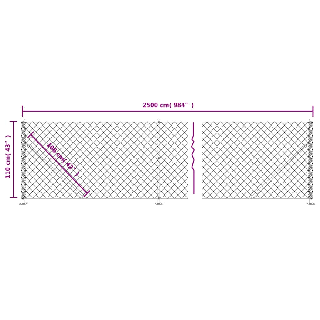 Chain Link Fence with Flange Green 1,1x25 m