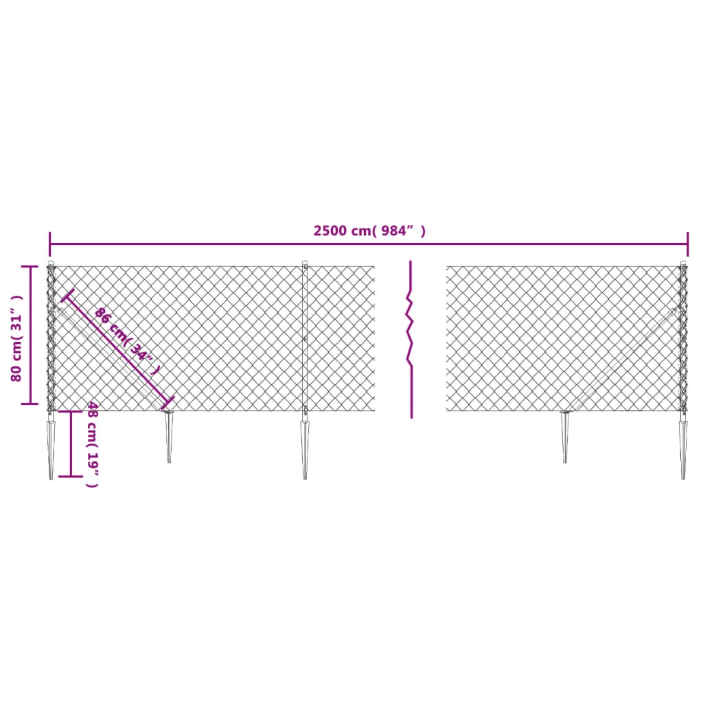 Chain Link Fence with Spike Anchors Anthracite 0,8x25 m