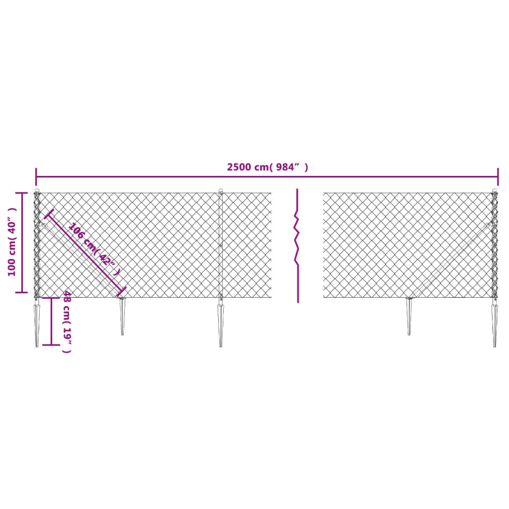 Chain Link Fence with Spike Anchors Anthracite 1x25 m