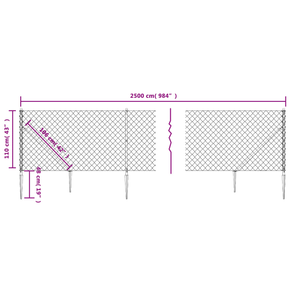 Chain Link Fence with Spike Anchors Anthracite 1,1x25 m