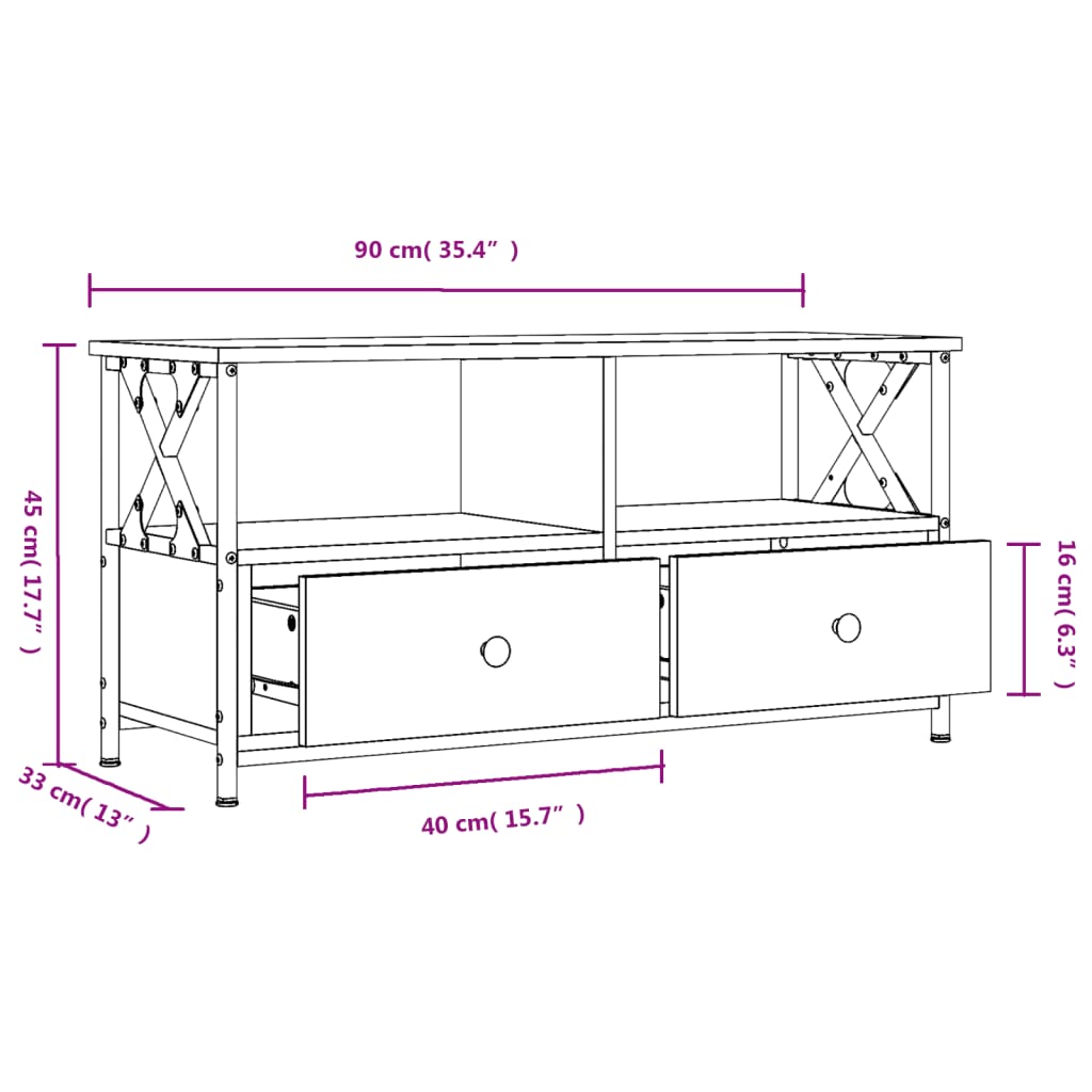 TV Cabinet Sonoma Oak 90x33x45 cm Engineered Wood&Iron