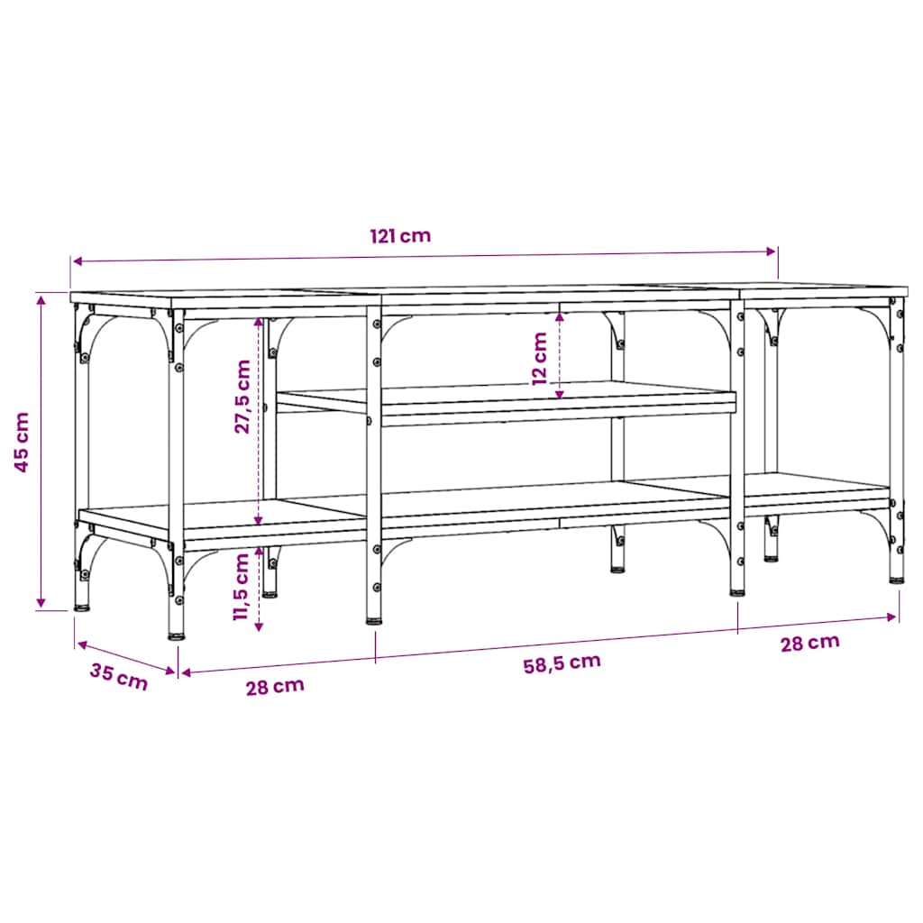 TV Cabinet Brown Oak 121x35x45 cm Engineered Wood&Iron