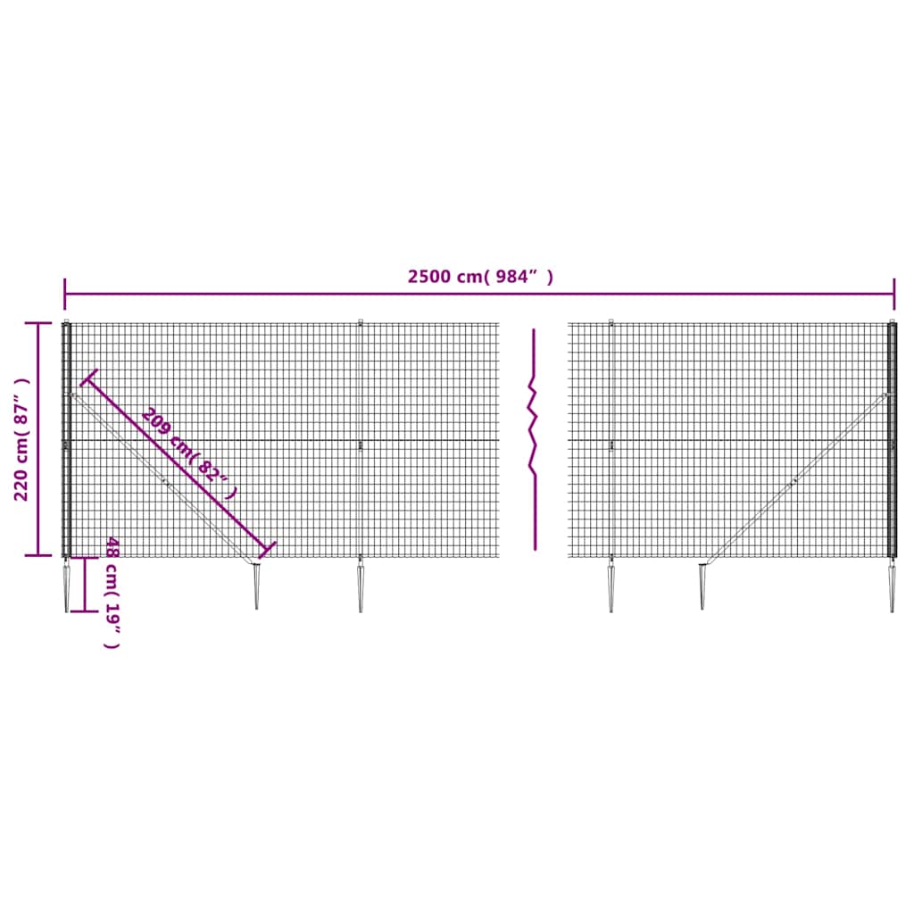 Wire Mesh Fence with Spike Anchors Green 2,2x25 m