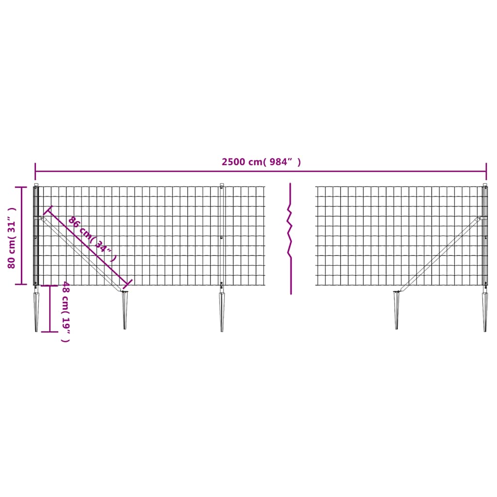 Wire Mesh Fence with Spike Anchors Green 0,8x25 m