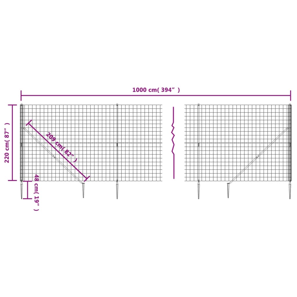 Wire Mesh Fence with Spike Anchors Green 2,2x10 m